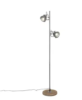 Stojace lampy Priemyselná stojaca lampa oceľ s drevom 2-svetlá - Emado