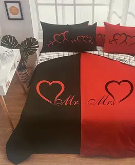 Obliečky 6 dielne Obliečky polycotton Mr&Mrs red 200x140cm+90x70cm TiaHome
