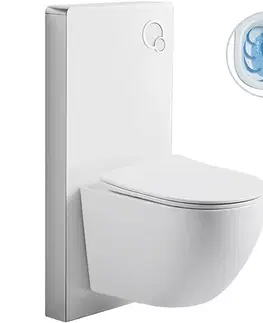Záchody CERANO - Kompletný WC set Modul/Cesso - biela lesklá - integrované WC tlačidlo - pneumatický modul - 49x36 CER-979853