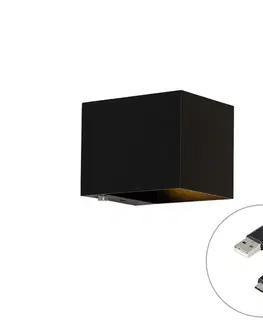 Lampy Nástenná lampa čierna vrátane LED a dotykového stmievača nabíjateľná - Joris