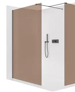 Sprchové dvere CERANO - Sprchová zástena Walk-in Onyx TL/P - 8 mm - hranatá vzpera - čierna matná, bronzové sklo - 130x120x200 CER-686815