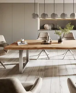 Jedálenské stoly DELIFE Jedálenský stôl Edge 260x100 XL akácia prírodná nerezová oceľ široký Live-Edge