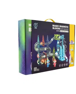 Drevené hračky Guľôčková dráha magnetická, 80 ks, 16 guľôčok + doplnky, so svetlom