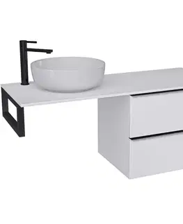 Kúpeľňový nábytok CERANO - Kúpeľňová skrinka Velora - biela matná, úchytka čierna + doska pod umývadlo Navira Slim - 18 mm + konzola čierna - 160x54,8x46,5 CER-668102