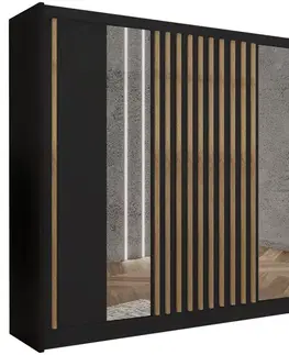 Šatníkové skrine Skriňa Ladder 250 čierna/lamely dub craft