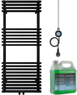 Doplnky do kúpeľne CERANO - Kúpeľňový elektrický radiátorový set Luigi - WIFI - 600W - čierna matná - 1200x500 mm CER-978846