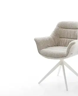 Jedálenské stoličky DELIFE Jedálenská stolička Kaira-Flex tkanina mäkká béžová krížová podstava široká biela 360° otočná hojdacia funkcia