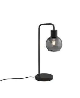 Stolné lampy Art Deco stolná lampa čierna s dymovým sklom - Vidro