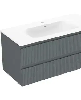 Kúpeľňový nábytok MEXEN/S - Rivel kúpeľňová skrinka 100 cm s umývadlom Vela, 2 zásuvky, reliéf, grafit mat/biela mat - 91A20-10047-2-BFF66-W23M0 91A20-10047-2-BFF66-W23M01