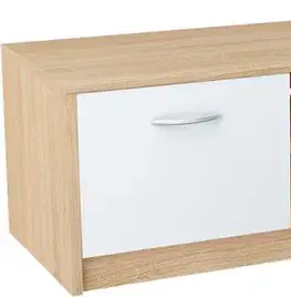 TV stolíky MAREK 027 TV stolík s dvierkami a policami, dub sonoma/biela
