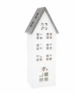 Vianočné dekorácie Vianočná drevená LED dekorácia Light house biela, 11,7 x 21 x 9,8 cm