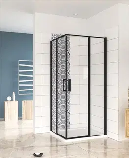 Sprchovacie kúty H K - Štvorcový sprchovací kút BLACK SAFIR R808, 80x80, s dvomi jednokrídlovými dverami s pevnou stenou, rohový vstup SE-BLACKSAFIRR808