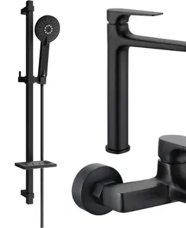 Kúpeľňové batérie MEXEN/S - Lynx DQ40 Set umývadlovej a vaňovej batérie s príslušenstvom, čierna 745913DQ40-70
