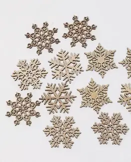 Vianočné ozdoby a dekorácie Kinekus Dekorácia vločka 4,5x0,3x4,5 cm mix sada 12 ks drevo natur