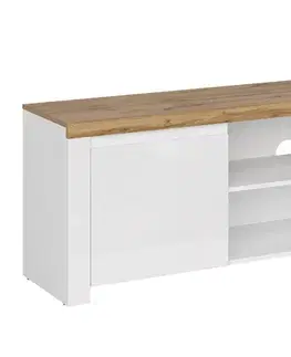 TV stolíky KONDELA Vilgo 1D/160 tv stolík biely lesk / dub wotan