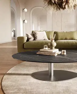 Konferenčné stolíky DELIFE Konferenčný stolík Edge oválny 140x80 cm keramika Laminam® Noir Desir hnedá Vibany nerezová oceľ kefovaná