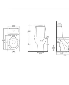 Záchody AQUALINE - RIGA WC kombi, dvojtlačítko 3/6, zadný odpad, splachovací mechanizmus, biela RG601