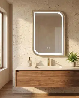 Kúpeľňové zrkadlá REA - Zrkadlo LED ZONE 80X60 GOLD BRUSH HOM-00209