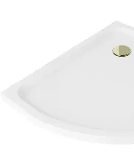 Vane MEXEN/S - Flat sprchová vanička štvrťkruhová slim 90 x 90, biela + zlatý sifón 41109090G