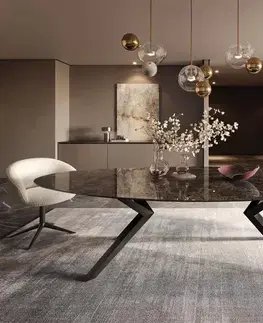 Jedálenské stoly DELIFE Jedálenský stôl Edge oválny 280x130 keramika Laminam®Emperador Extra Lucidato tmavohnedá Zenthara hranatý kov čierna
