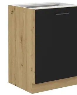 Kuchynské dolné skrinky KONDELA Monro 60 D 1F BB dolná kuchynská skrinka čierna / dub artisan