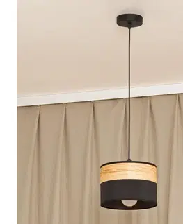 Svietidlá  Luster na lanku ALBA 1xE27/15W/230V pr. 20 cm čierna/hnedá W-KM 2015/1 BK+WOOD+BK