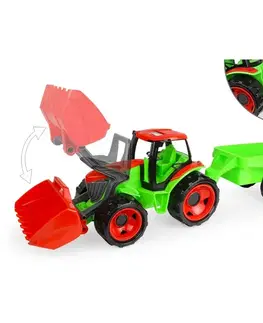Hračky na záhradu Lena Traktor s lyžicou Giga Trucks s vlekom plast 62cm v krabici 72x40x28cm 02136