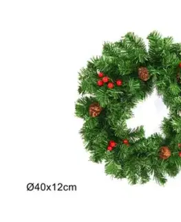 Vianočné dekorácie MAKRO - Veniec vianočný 40cm, zelený šišky