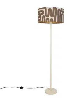 Stojace lampy Japandi stojaca lampa béžová s hnedým a béžovým pruhovaným tienidlom 50cm - Simplo