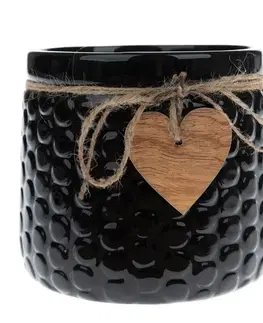 Kvetináče a truhlíky Keramický obal na kvetináč Wood heart čierna, 12,5 x 14 cm