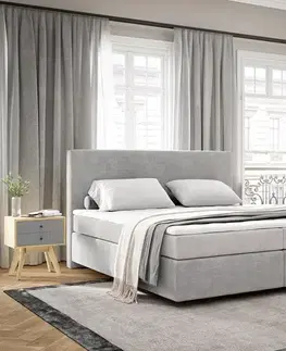 Postele Boxspring DELIFE Boxspring posteľ Dream-Well 180×200 cm manšester strieborno sivá s vreckovou pružinovou matracou a topperom Visco