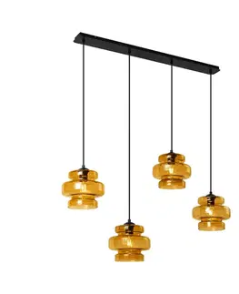 Závesné svietidlá Retro závesná lampa čierna s oranžovým sklom 4-Lights - Denise