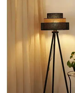 Lampy BRILAGI - Stojacia lampa DAKOTA LUNETA 1xE27/15W/230V čierna/ratan 607889