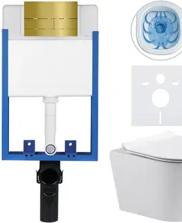 Záchody CERANO - Kompletný WC set Profi/Carlito - biela lesklá - WC tlačidlo Line/Zlatá - na zamurovanie - 48,5x36,5 CER-8050BD84312