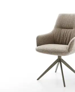 Jedálenské stoličky DELIFE Jedálenská stolička Zelia-Flex s opierkami bouclé tmavobéžová krížová podstava široká titánová farba 360° otočná hojdacia funkcia vrecková pružina