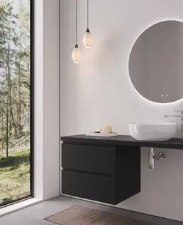 Kúpeľňový nábytok CERANO - Kúpeľňová skrinka Carole - čierna matná + doska pod umývadlo Navira Pro - 36 mm + konzola chróm - 160x46x51,6 CER-606231