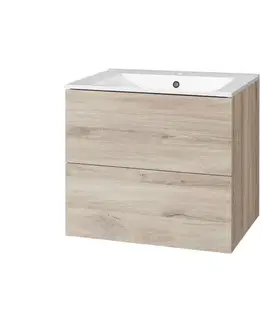 Kúpeľňový nábytok Mereo Aira, kúpeľňová skrinka s keramickým umývadlom 61 cm, dub Kronberg CN720