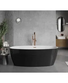 Vane MEXEN/S - Lira voľne stojaca vaňa vzor 170 x 80, biela/čierna, sifón a prepad meď kartáčovaná 52831708075-65