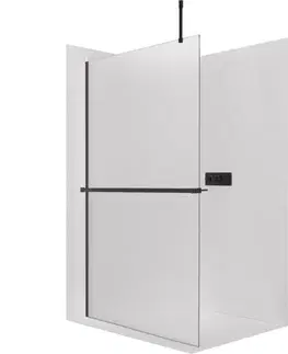 Držadlá k vani CERANO - Sprchová zástěna Walk-in Onyx Top Cube L/P - 8 mm - hranatá vzpěra + polička/držák na ručníky - černá matná, mléčné sklo - 70x200  CER-8050BD7128