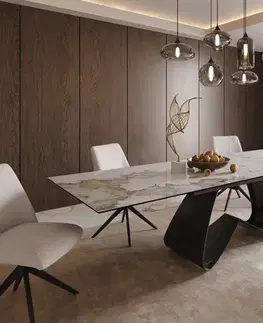 Jedálenské stoly DELIFE Jedálenský stôl Edge 200-300x100 keramika Minas melange bielo-béžová podstava v tvare W čierna rozkladací