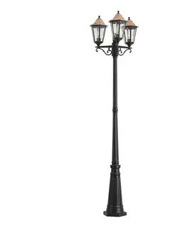 Zahradne stlpove lampy Klasická vonkajšia lampa čierna s meďou 220 cm 3-svetlá IP44 - Havana