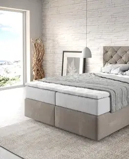 Postele Boxspring DELIFE Boxspring posteľ Dream-Great 140x200 cm mikrovlákno béžová s vreckovou pružinovou matracou a visco topperom