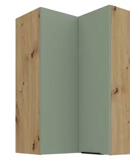 Kuchynské horné skrinky KONDELA Arsany 60x60 GN-90 2F horná rohová kuchynská skrinka aquamarine / dub artisan