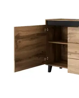 Komody CAMA MEBLE Nord jednodverová komoda so zásuvkami dub wotan / antracit / čierna