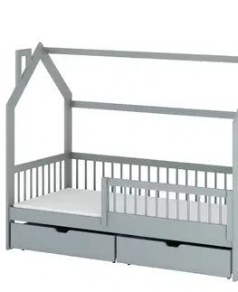 Detské postele Posteľ Domček Oskar 90x200 sivá