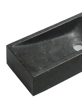 Kúpeľňové batérie SAPHO - BLOK kamenné umývadlo 38x14cm, batéria vpravo, čierny Antracit 2401-31
