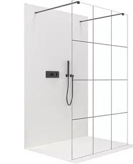 Sprchové dvere CERANO - Sprchová zástena Walk-in Onyx Duo Ľ/P - 8 mm - hranatá vzpera - čierna matná, industriálne sklo - 90x200 CER-8050BD1820