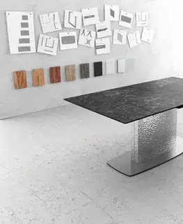 Jedálenské stoly DELIFE Jedálenský stôl Edge 180-220x90 keramika Laminam®Nero Greco antracitová vlna nerezová oceľ rozkladací