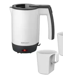 Predlžovacie káble Concept RK7030-Cestovná rýchlovarná kanvica 0,5 l 1080W/230V sivá/biela + 2 šálky rk7030