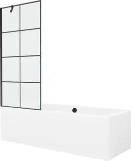 Sprchové dvere MEXEN/S - Cube obdĺžniková vaňa 170 x 80 cm s panelom + vaňová zástena 80, čierna vzor 550517080X9508007077